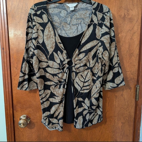 Christopher & Banks Black and Tan Leaf Cardigan - Picture 4 of 7